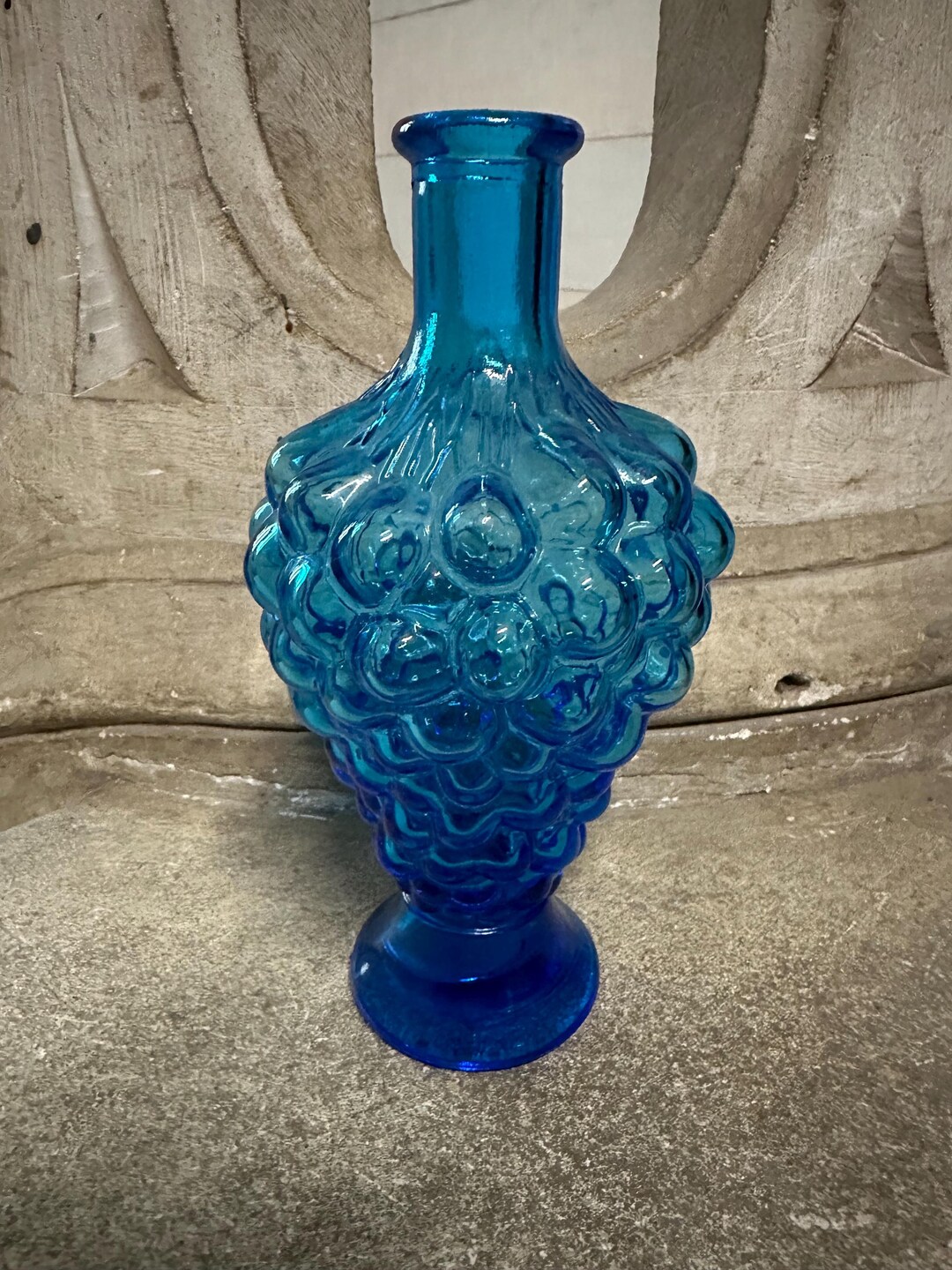 Grape Turquoise Color Vintage Turquoise Blue Grape Cluster Bottle, MCM Murano Style Glassware ...
