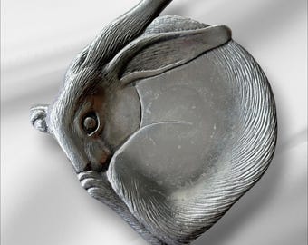 Vintage 1988 Arthur Court Aluminum Bunny Rabbit Trinket Tray Catchall Dish