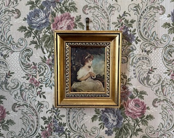Vintage French Girl Portrait, Gilded Wood Frame, Loire Valley