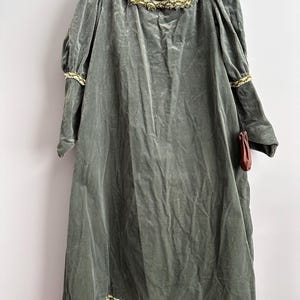 Handmade Medieval Renaissance Gown: Green Corduroy Costume Dress with Gold Trim