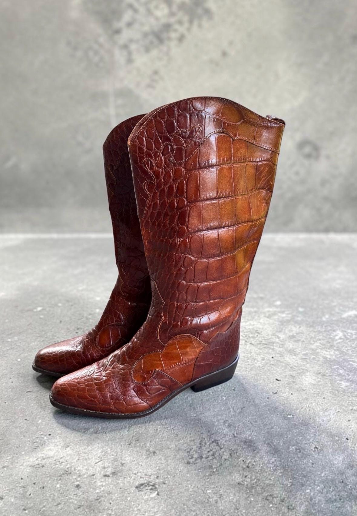 Joan & David Embossed Leather Cowboy Boots Handmade Italy New Old Stock