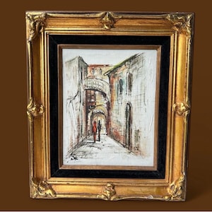 Solomon Azoulay Original Signed Judaica Jerusalem Cityscape Painting In Gold Frame