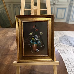 French Vintage Floral Oil Painting, Gold Frame, Loire Valley Art