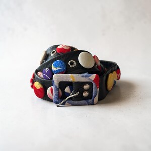 Vintage Sum-Es Los Angeles Black Leather Belt with Colorful Fabric Buttons Vintage 80 main image 3
