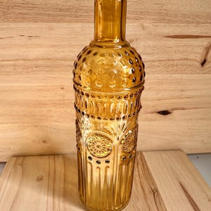 Hobnail Amber Glass Bottle, Decorative Bontage Style Bottle, Embossed. Home Decor Accent