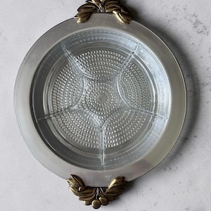 Bandeja de servir Beaumet de bronce plateado vintage con inserto de vidrio dividido 12x15