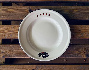 Vintage Taipro Enamel Plate | Blue Picnic Table Design, 1960s Camping Dinnerware