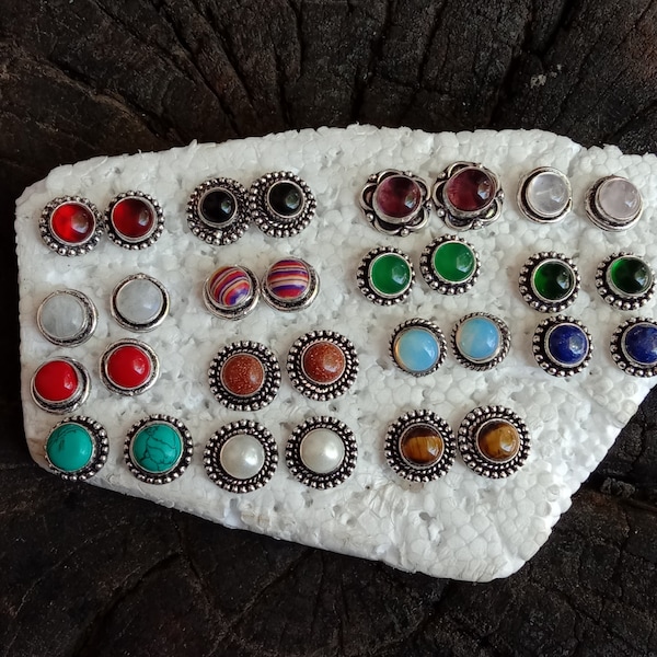 Wholesale Lot Mixed Gemstone Stud Handmade Stud Earring 925 Sterling Silver Plated Earring Bulk Earring Gift For Her Stud Earring