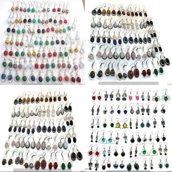 Wholesale Lot Mixed Gemstone Earring Handmade Earring 925 Sterling Silver Plated Earring Bulk Earring Gift For Her Dangle - Drop Earring