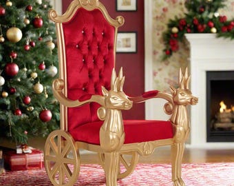 Handcrafted Santa Claus Reindeer Holiday Themed Throne Chair