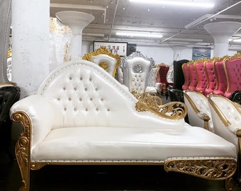 Vintage French Style Royal Chaise Lounge With Gold Leaf Finish