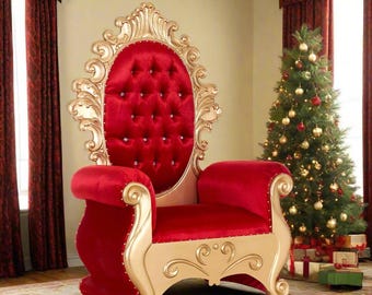 Handcrafted Santa Claus Accented Holiday Style Party Throne Chair