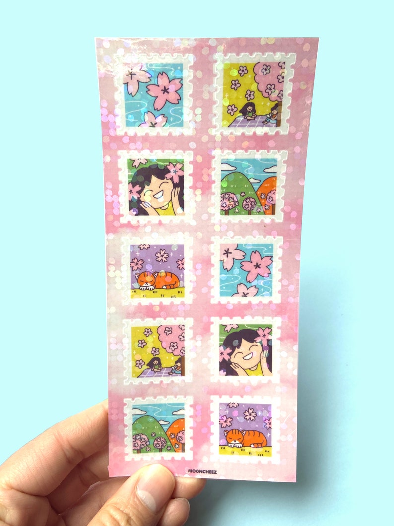 Cherry Blossom Stamp Vinyl Sticker Sheet / Cute Illustrated Kiss-cut ...