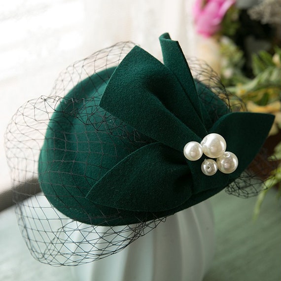 Fascinator Hat Handmade Pill Box Bridal Felt Hat Wool Tweed 