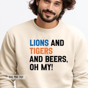 León, tigres y cervezas, oh Dios mío, SVG de fútbol de Detroit, SVG de béisbol de Detroit, SVG de fanático de los deportes de Detroit, Detroit Grit, Tigres, Leones, Cervezas