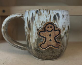 Handcrafted ceramic red green Christmas tree mug
