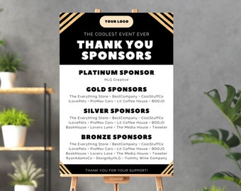 Event Sponsor Signage, Editable Canva Template, 24x36 Sign, Digital Download