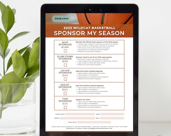 Basketball Sponsor My Season Template, Canva Templates, Editable Sponsorship Form