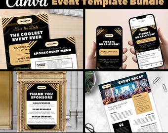 Event Marketing Canva Templates Bundle: Flyer, Sponsor Form, Signage, Social Media (Digital Download)