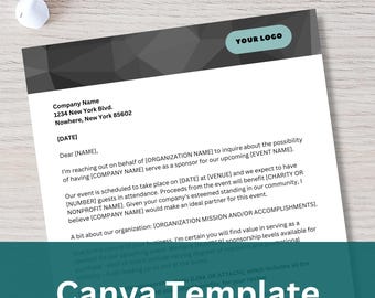 Event Sponsor Letter, Canva Template, Microsoft Word Template, Fundraiser Sponsorship Solicitation, Digital Download