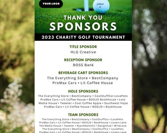 Golf Event Sponsor Sign, Editable Canva Template, Sponsorship Signage, Digital Download