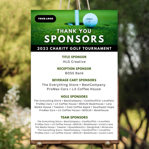 Golf Event Sponsor Sign, Editable Canva Template, Sponsorship Signage, Digital Download