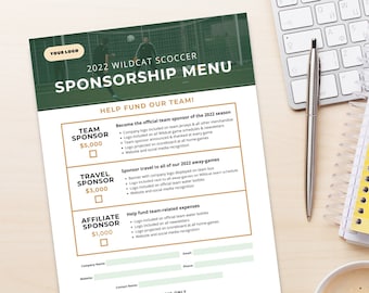 Sports Team Sponsorship Menu Template, Canva Templates, Fillable Sponsor Form
