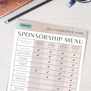 Fundraiser Sponsorship Menu Template, Canva Templates, Editable Event Sponsor Form