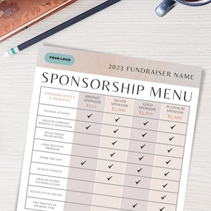 Fundraiser Sponsorship Menu Template, Canva Templates, Editable Event Sponsor Form