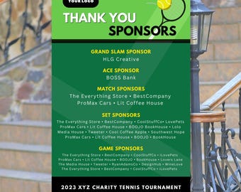 Tennis Sponsor Sign, Editable Canva Template, Event Sponsorship Signage, Digital Download