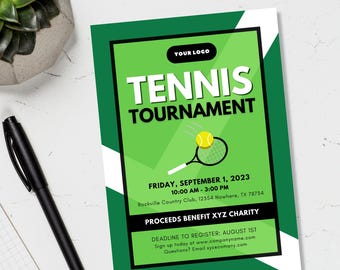 Tennis Event Flyer, Canva Templates, Editable Tennis Tournament Invitation