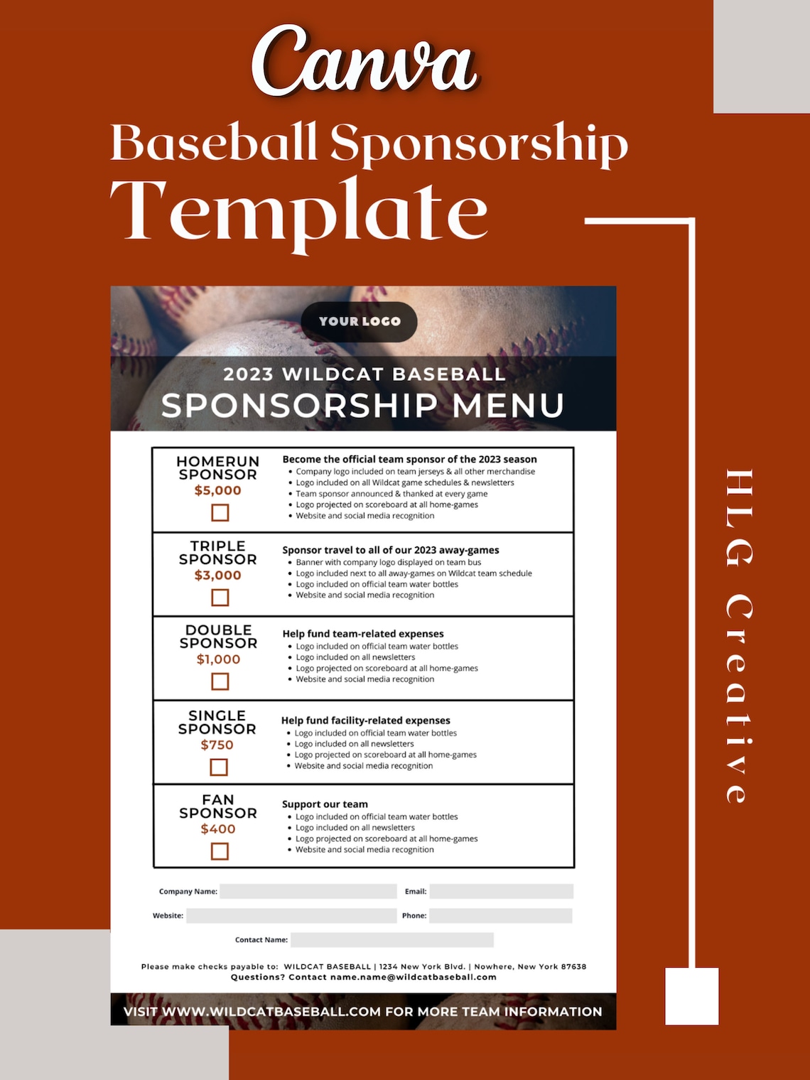 Baseball Sponsorship Template, Canva Templates, Editable Sponsor Form Baseball Sponsorship Template, Canva Templates, Editable Sponsor Form