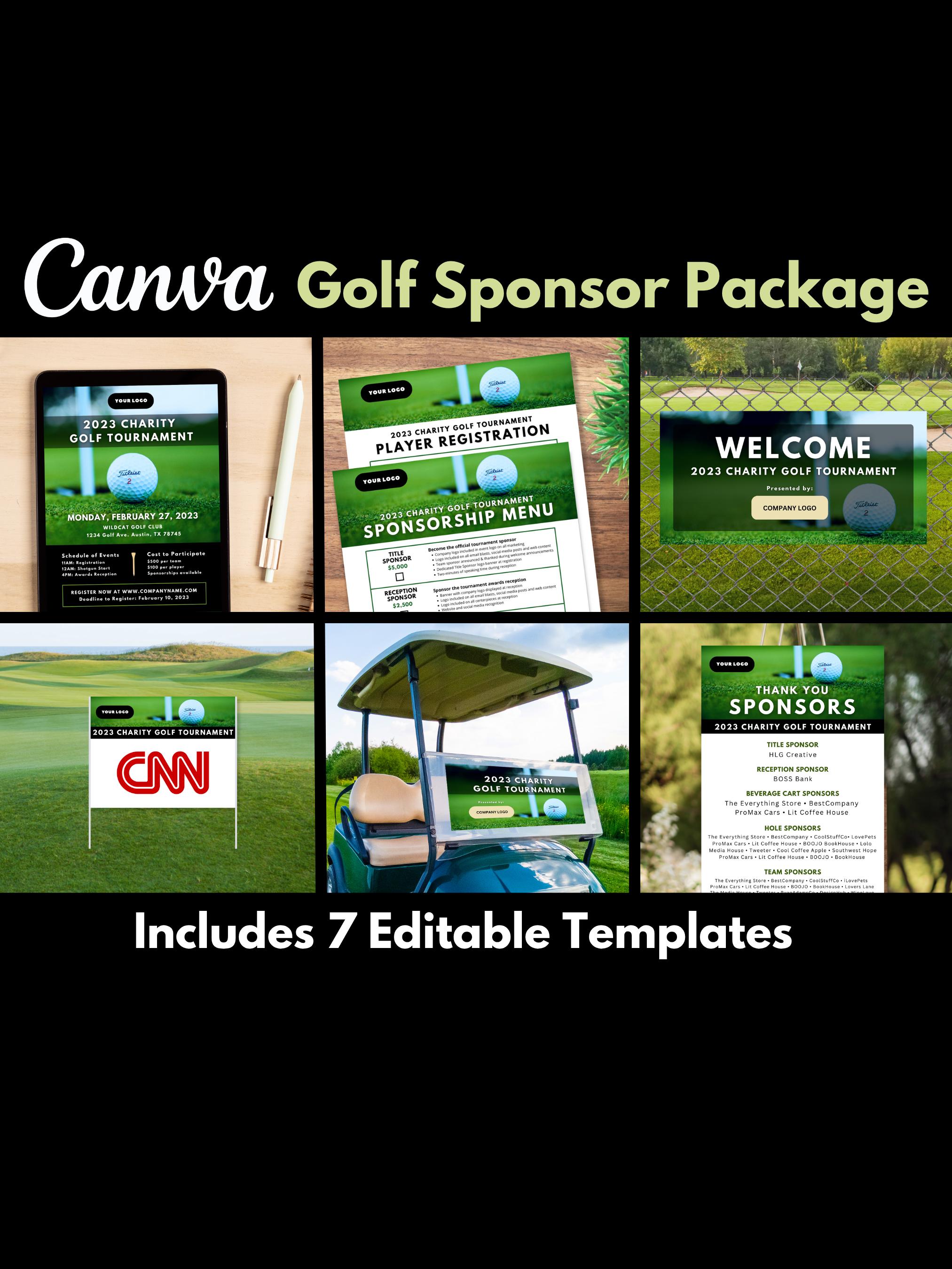 Golf Tournament Sponsor Templates: Event Flyer, Signage, Sign-Up Forms (Canva Editable, Digital Download)