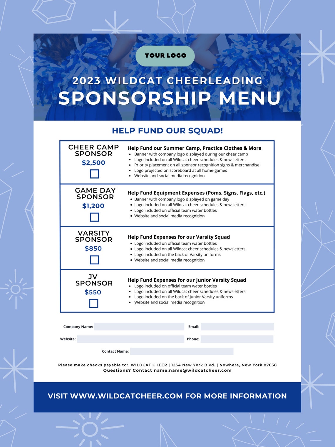Cheerleading Sponsorship Template, Canva Templates, Editable Sponsor