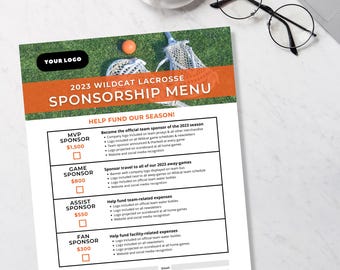 Lacrosse Sponsorship Form, Canva Templates, Editable Sponsor Levels, Digital Download