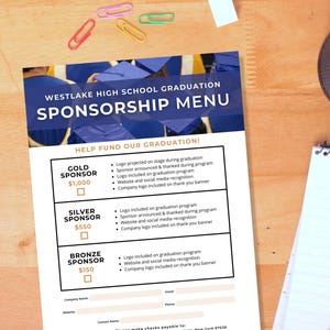 Graduation Sponsorship Template, Canva Templates, Editable School Fundraiser Form
