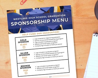 Graduation Sponsorship Template, Canva Templates, Editable School Fundraiser Form
