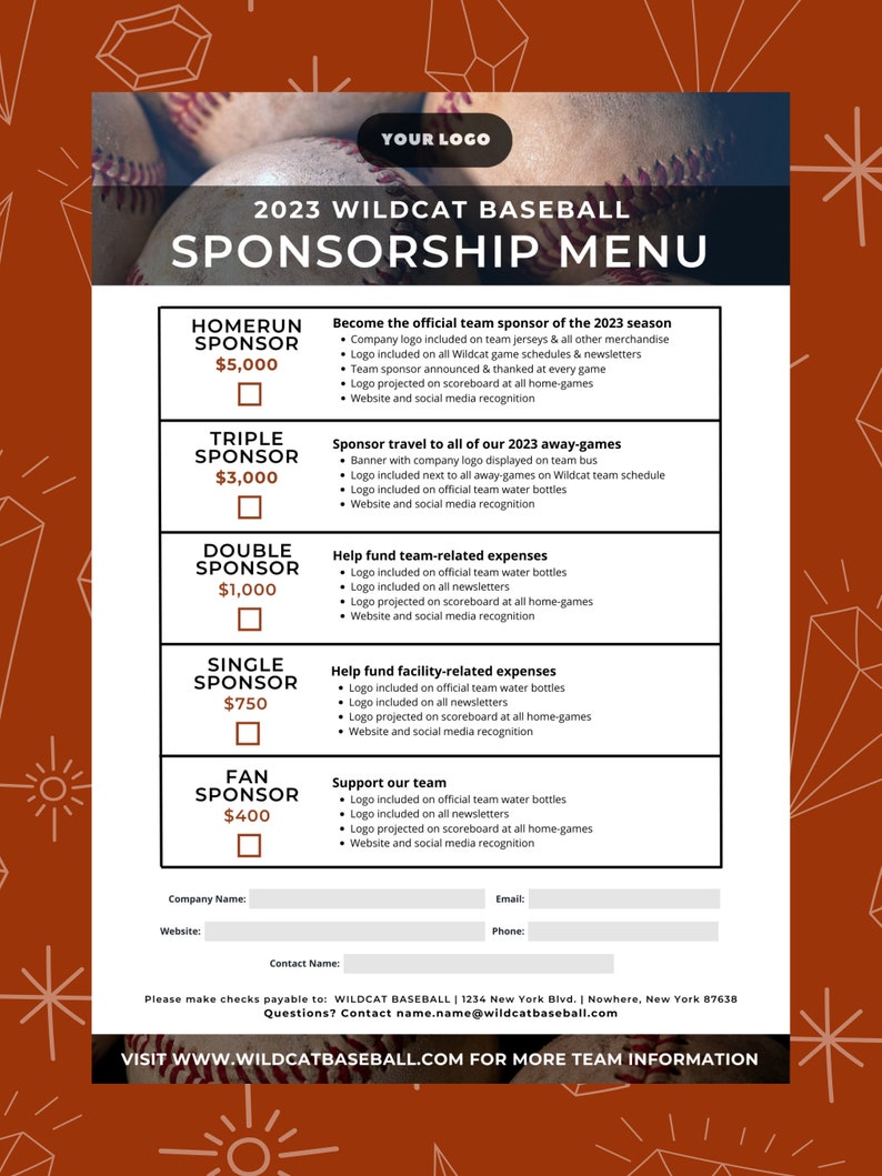 Baseball Sponsorship Template Canva Templates Editable Sponsor Form Baseball Sponsorship Template Canva Templates Editable Sponsor Form