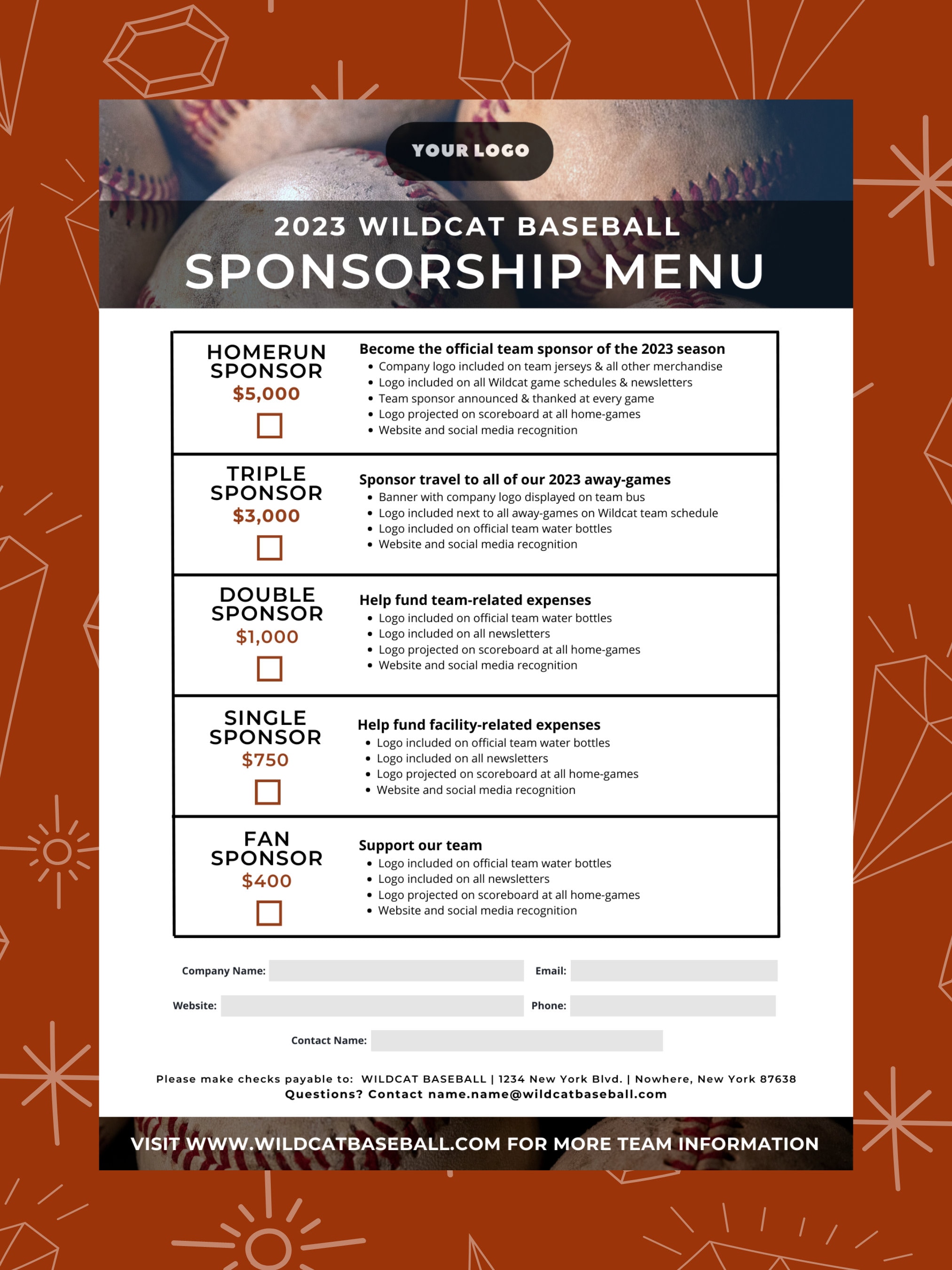 Baseball Sponsorship Template Canva Templates Editable Sponsor Form Baseball Sponsorship Template Canva Templates Editable Sponsor Form