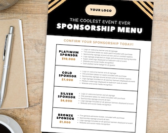 Event Sponsorship Menu Template, Canva Templates, Editable Sponsor Form