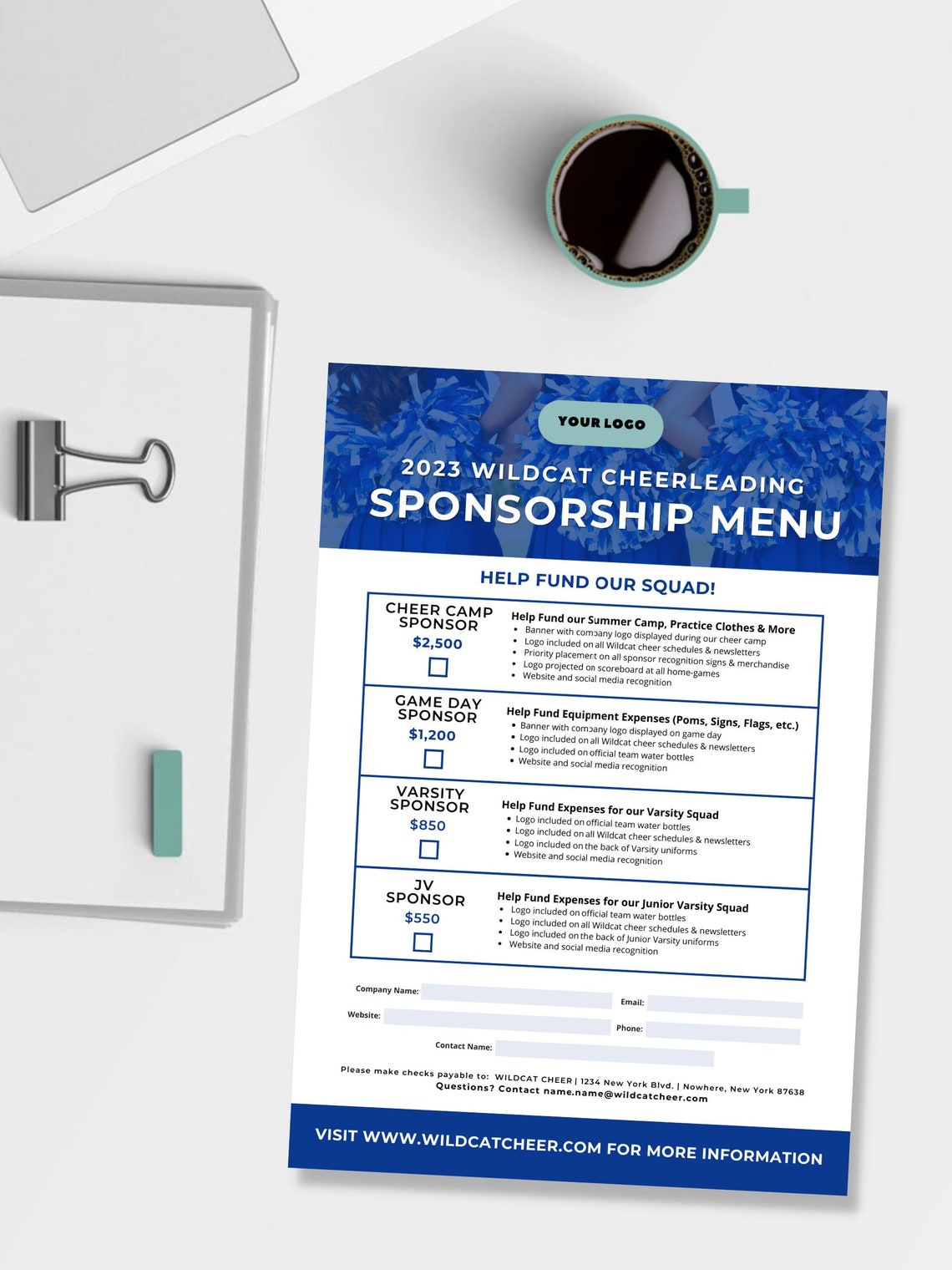 Cheerleading Sponsorship Template, Canva Templates, Editable Sponsor