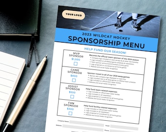 Hockey Sponsorship Form, Canva Templates, Editable Sponsor Template