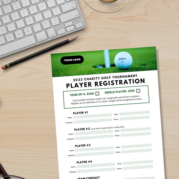 Golf Tournament Player Registration Form, Canva Templates, Editable Event Sign-Up Sheet