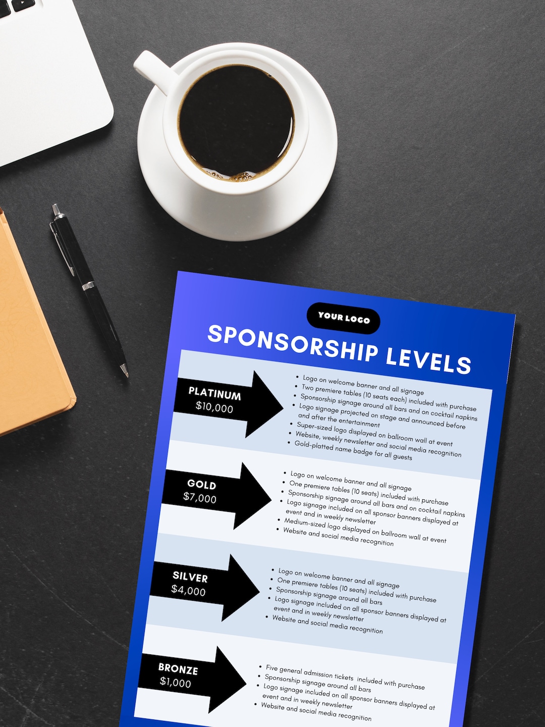 Sponsorship Levels Template, Canva Template, Editable Sponsor