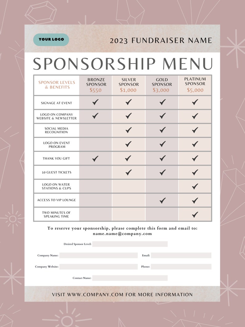 Fundraiser Sponsorship Menu Template Canva Templates Etsy Fundraiser Sponsorship Menu Template Canva Templates Etsy