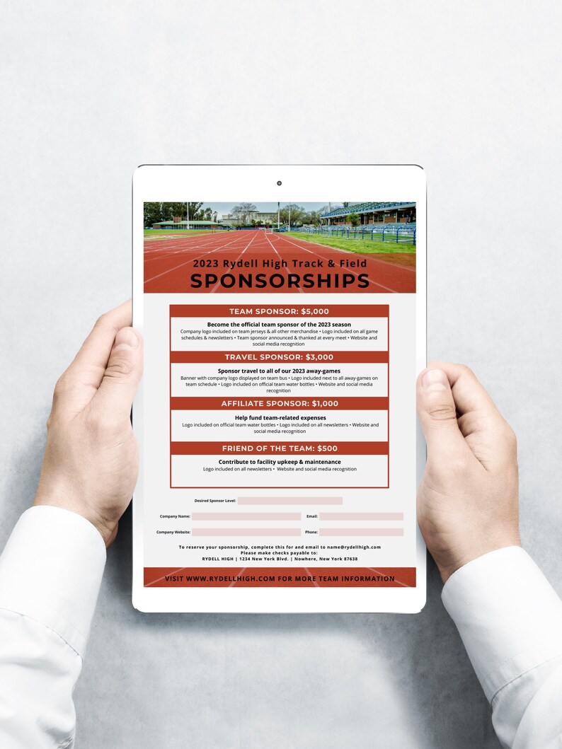 Track & Field Sponsor Form, Canva Templates, Editable Sponsorship Levels, Digital Download Etsy