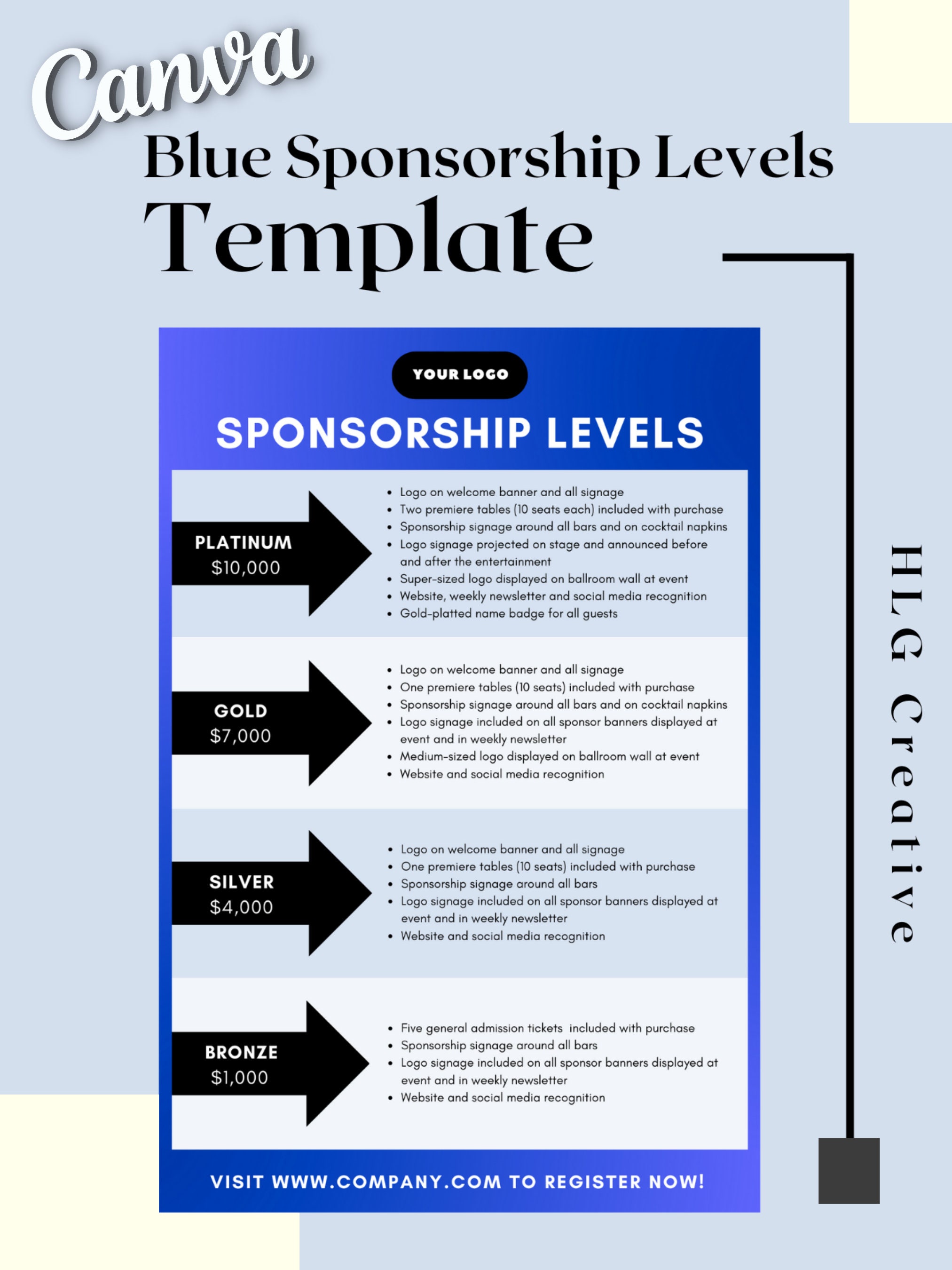 Sponsorship Levels Template Canva Template Editable Sponsor 