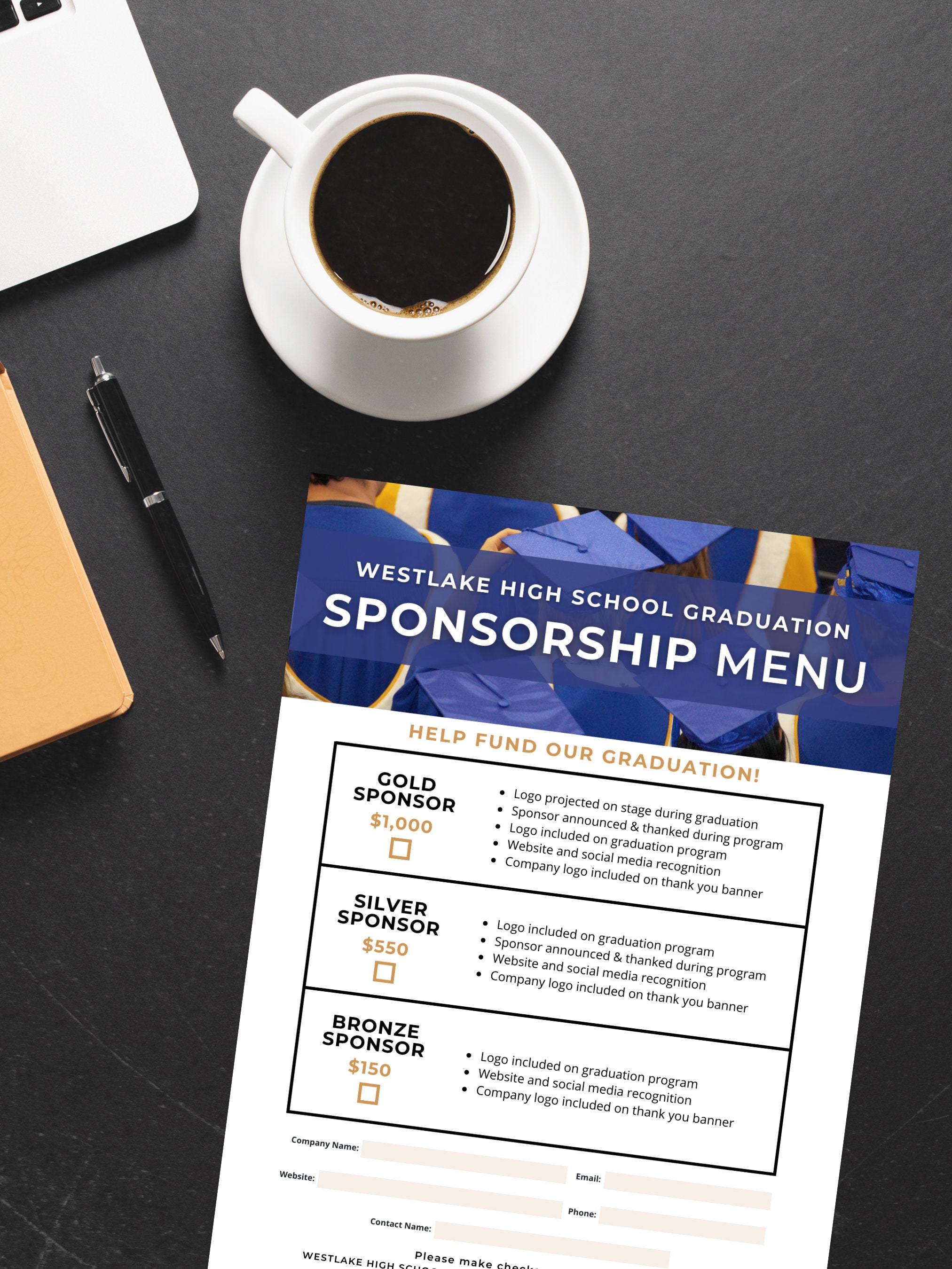 Graduation Program Sponsor Page Graduation Sponsorship Template, Canva Templates, Editable School ...