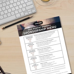 Baseball Sponsorship Template, Canva Templates, Editable Sponsor Form