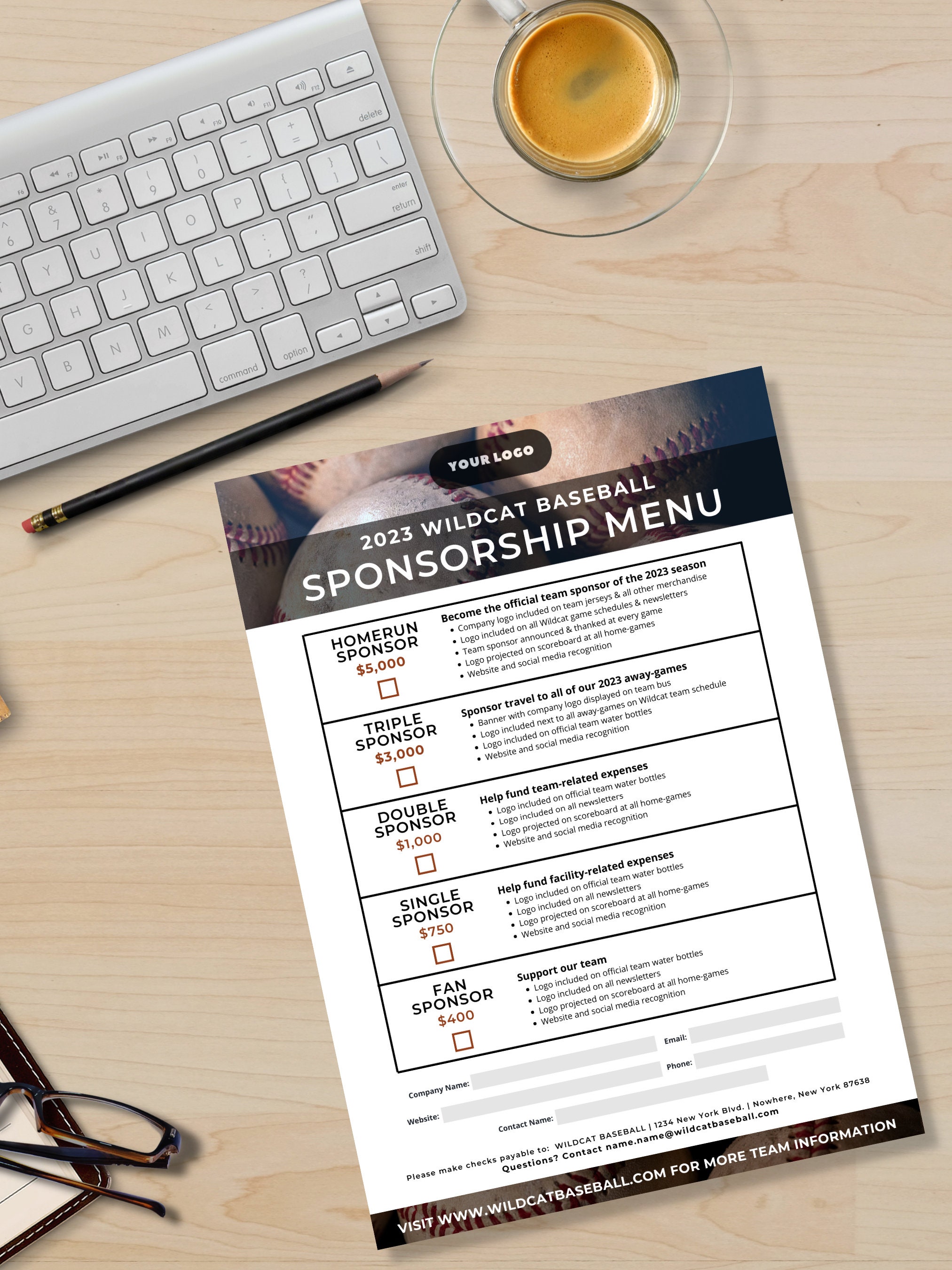 Baseball Sponsorship Template, Canva Templates, Editable Sponsor Form